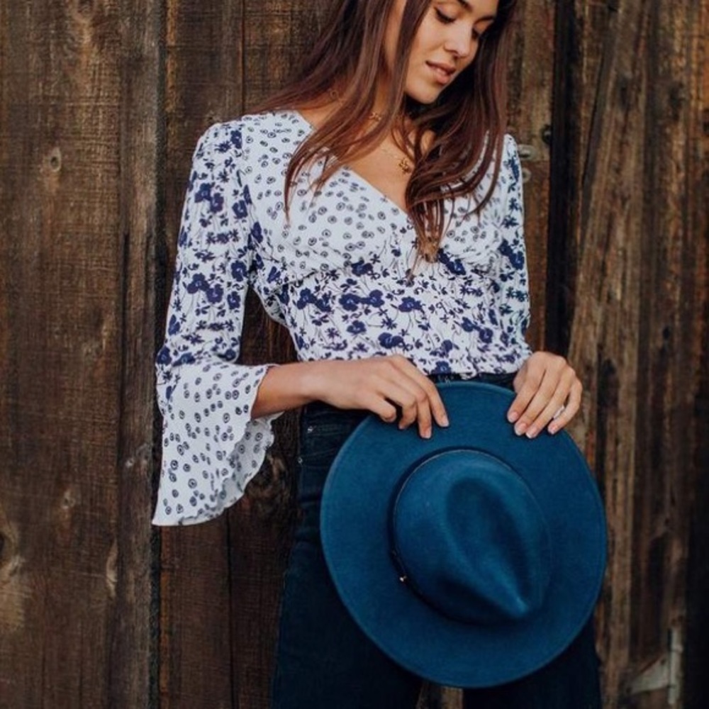free people floral bell sleeve top